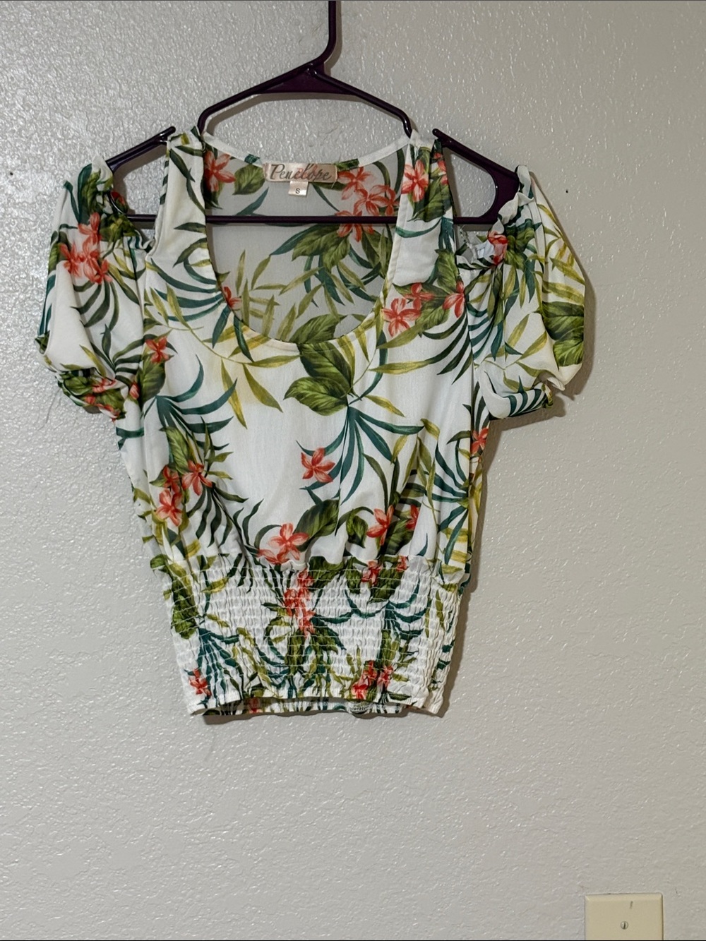 Paradise Tropical Off-Shoulder Floral Crop Top - White/Green
